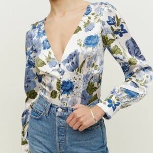 Reformation cadence in Lucca silk floral v neck button blouse top XS
